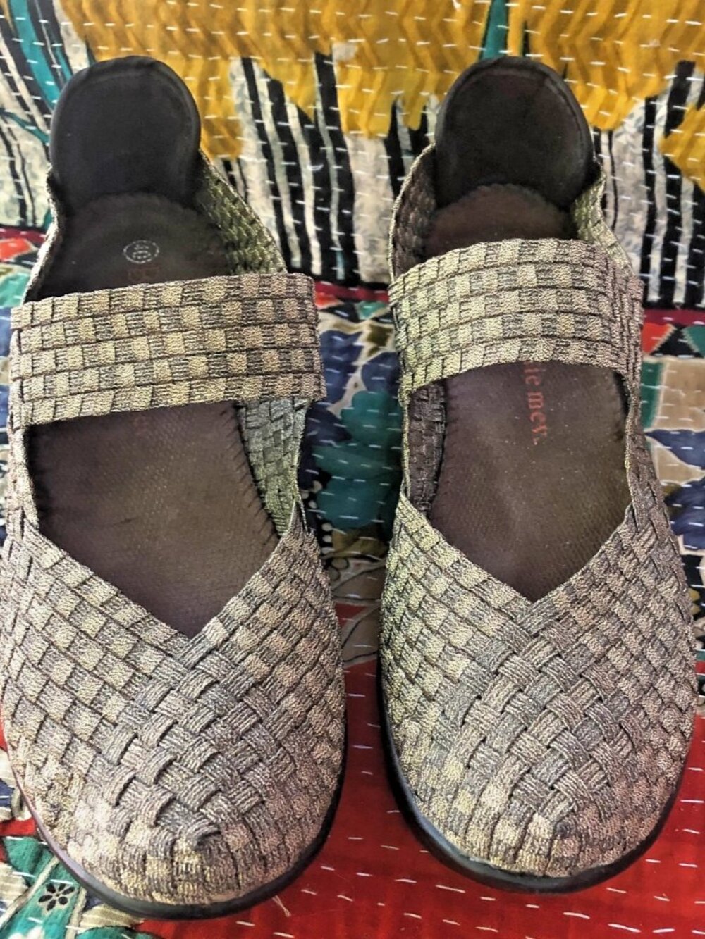 Bernie Mev Bronze Wedge Slip-On Shoes Woven Textile EU 40 Beautiful